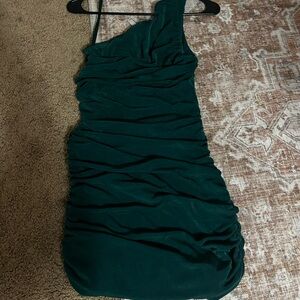 Subtly Sparkly Dark Green, One Sleeve dress